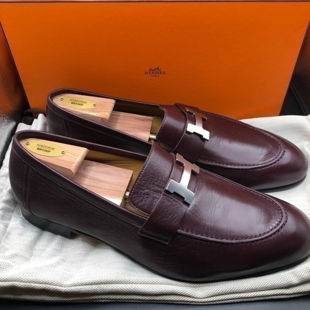 Hermes H Bit Loafer in Burgundy